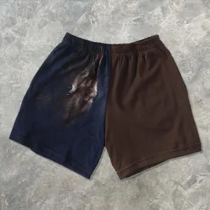 Retro colorblock bear print casual shorts
