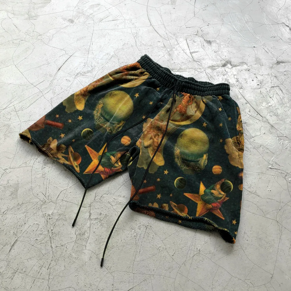 Rock retro print casual shorts