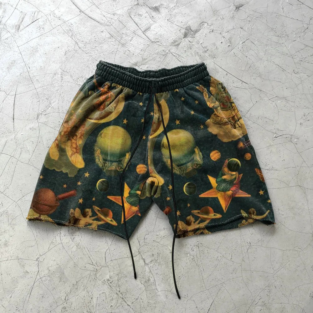 Rock retro print casual shorts