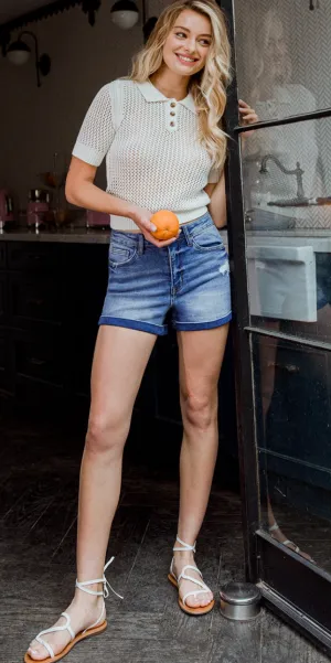 Self faced Cuff Denim Shorts-Clearance