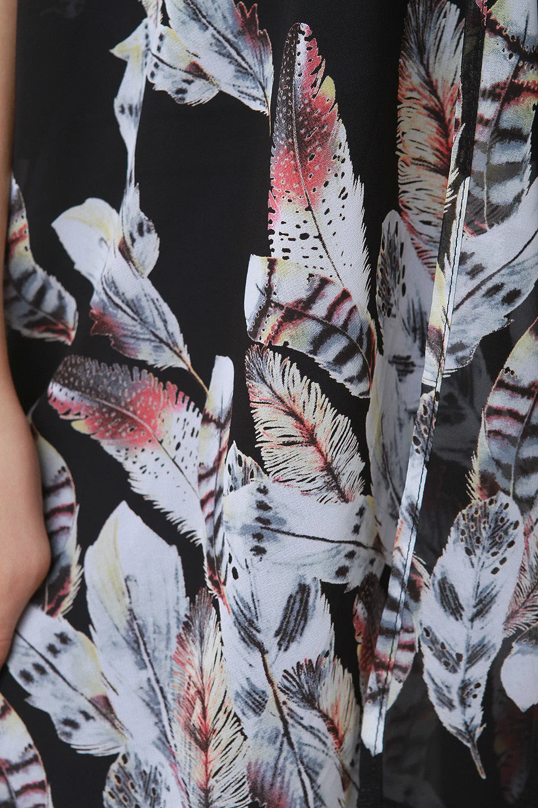 Semi-Sheer Feather Side Vent Lightweight Kimono
