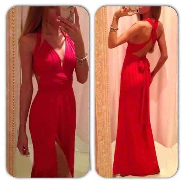 Sleeveless Deep V-neck Pure Color Long Party Dress