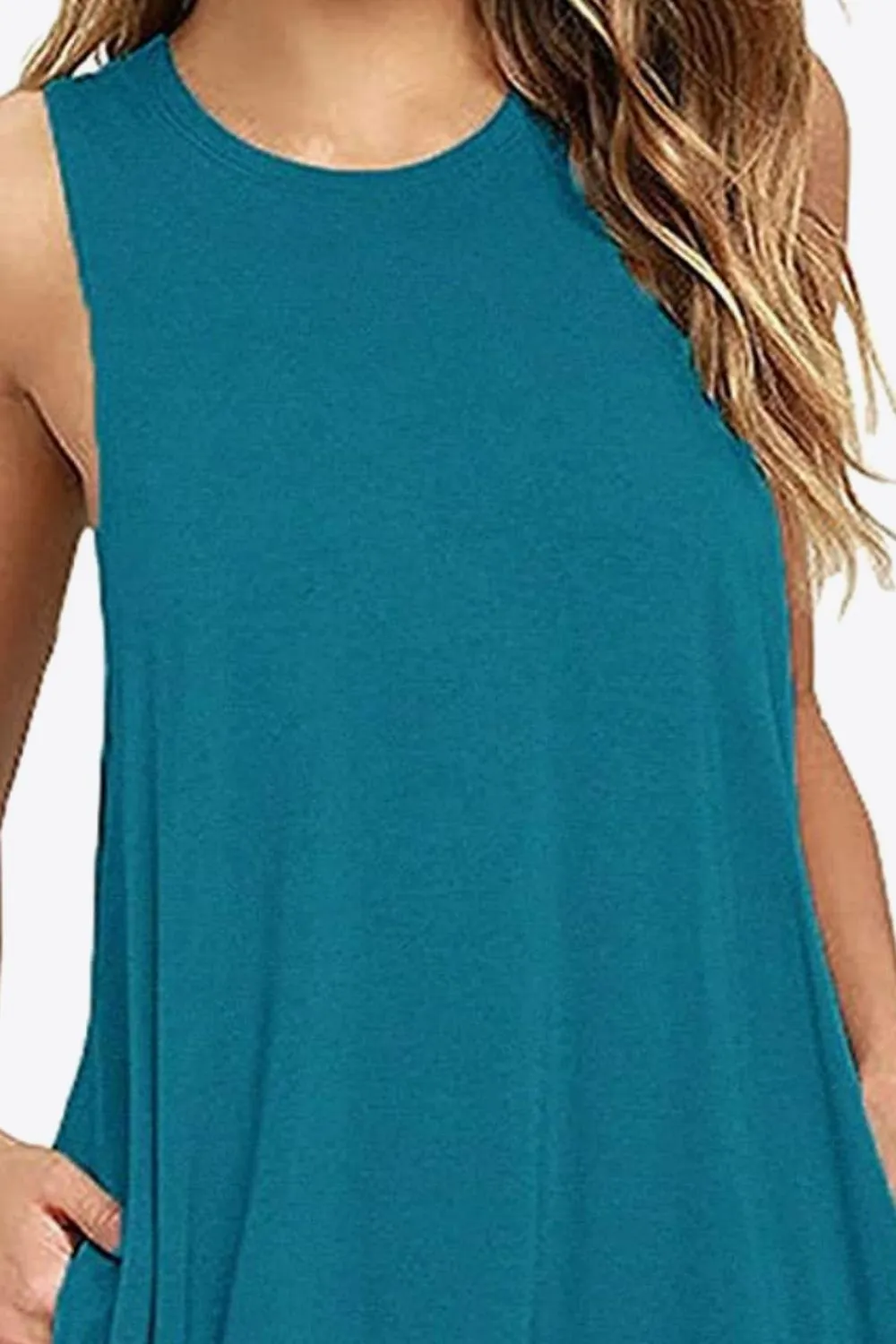 Sleeveless Dress with Pockets - Full Size Round Neck - Comfortable and Stylish