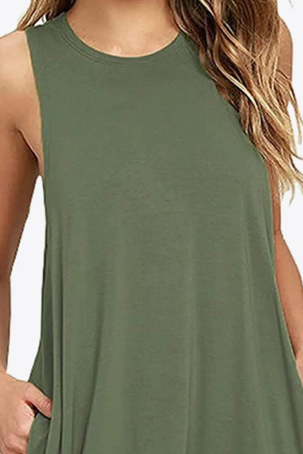 Sleeveless Dress with Pockets - Full Size Round Neck - Comfortable and Stylish