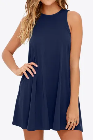 Sleeveless Dress with Pockets - Full Size Round Neck - Comfortable and Stylish