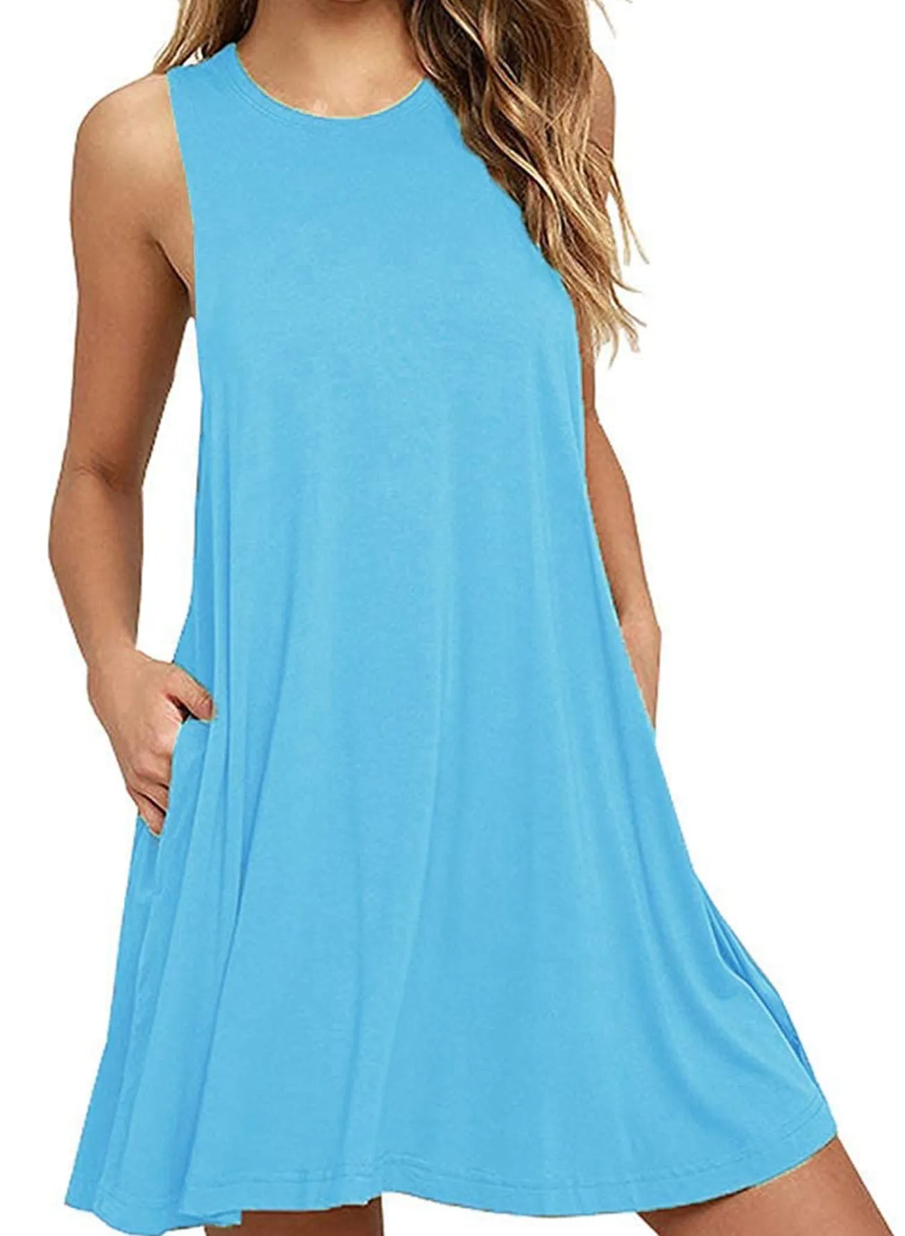 Sleeveless Dress with Pockets - Full Size Round Neck - Comfortable and Stylish