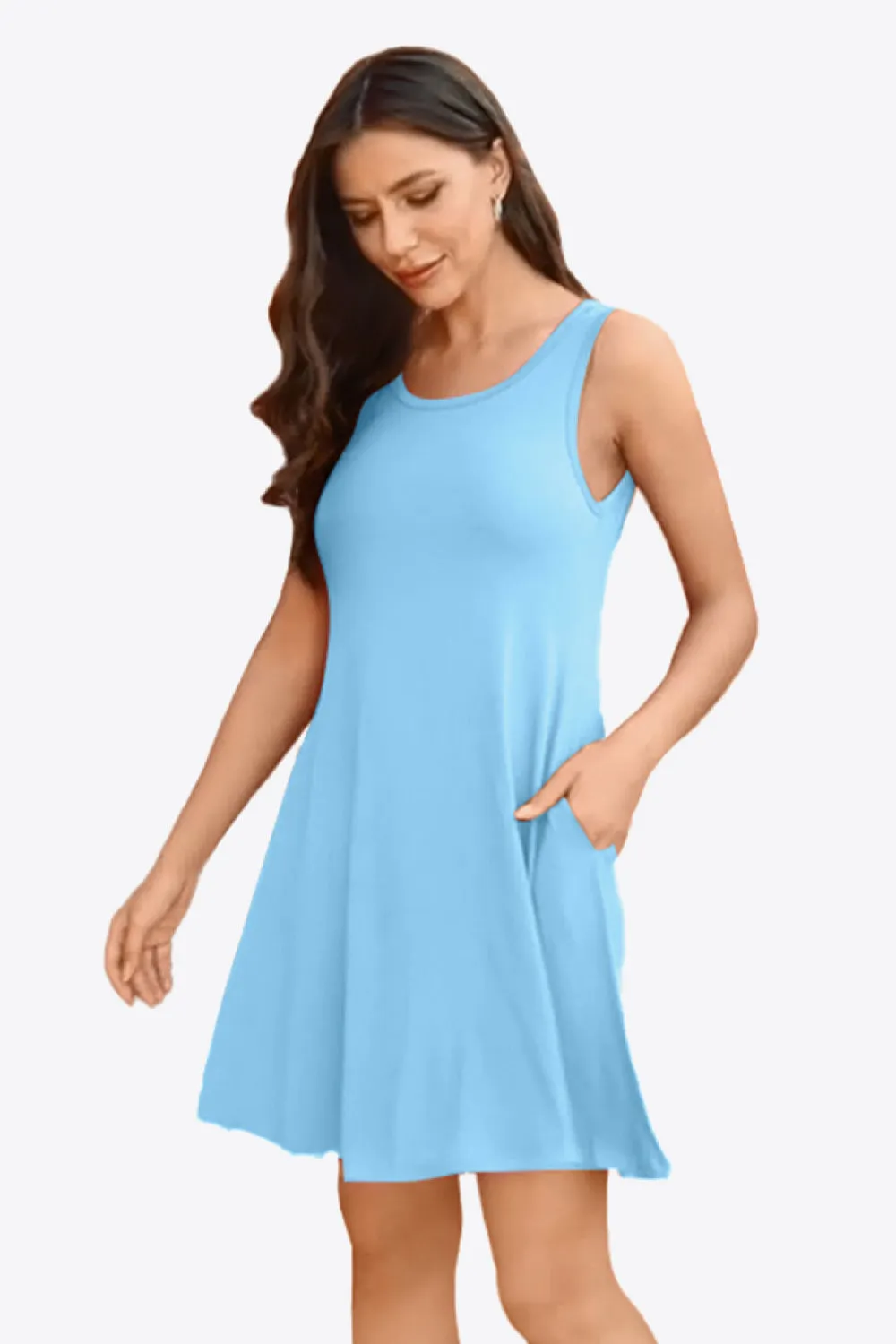Sleeveless Dress with Pockets - Full Size Round Neck - Comfortable and Stylish