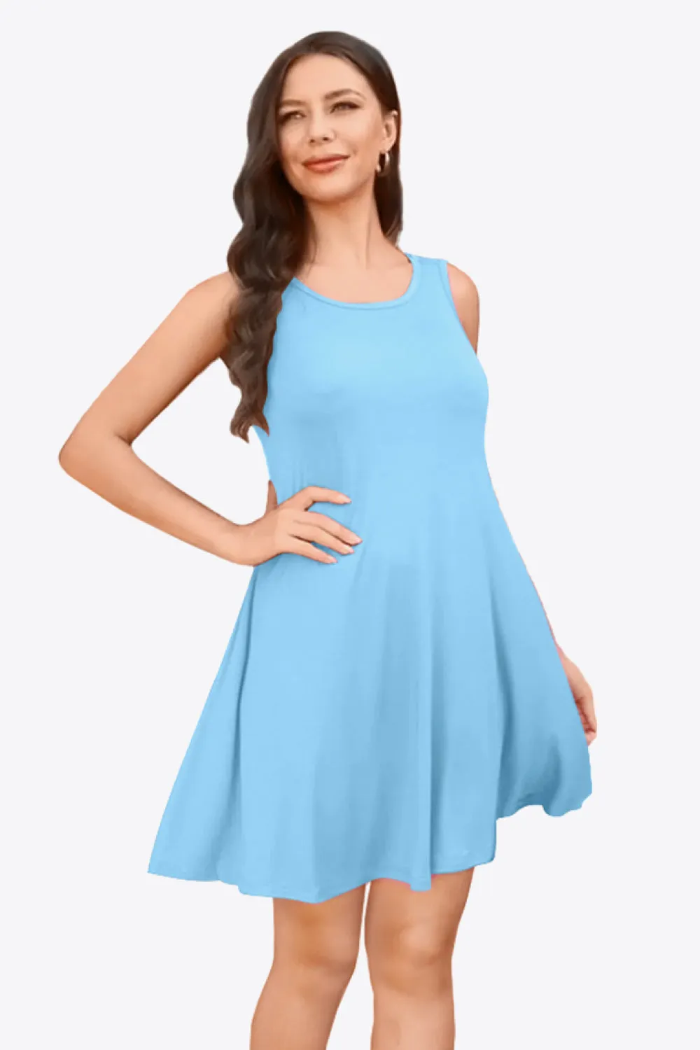 Sleeveless Dress with Pockets - Full Size Round Neck - Comfortable and Stylish