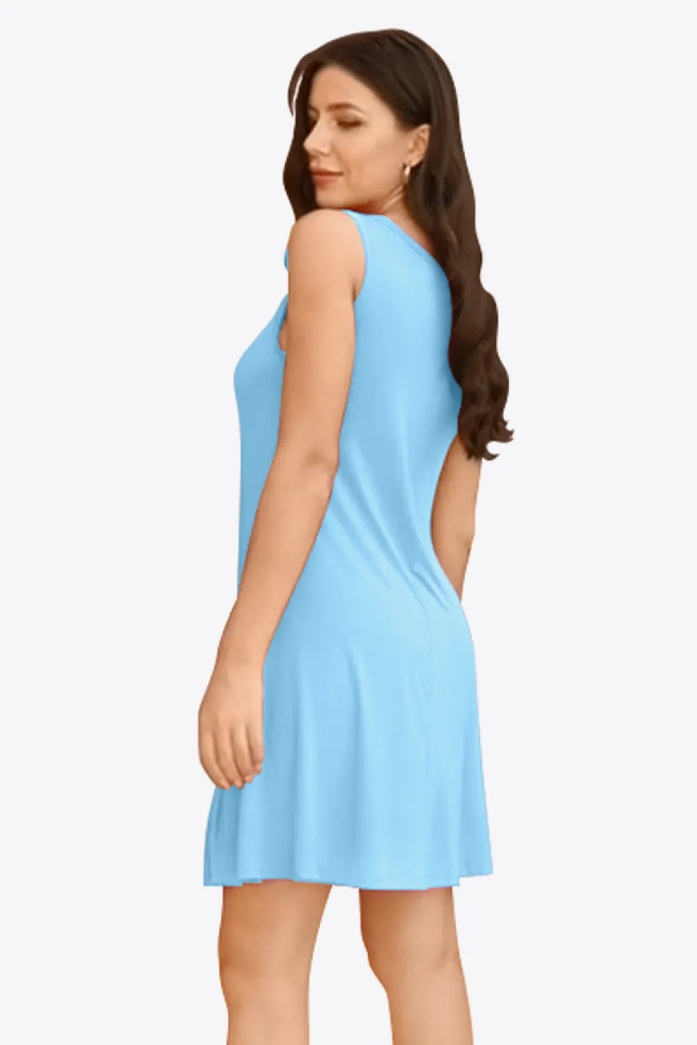 Sleeveless Dress with Pockets - Full Size Round Neck - Comfortable and Stylish