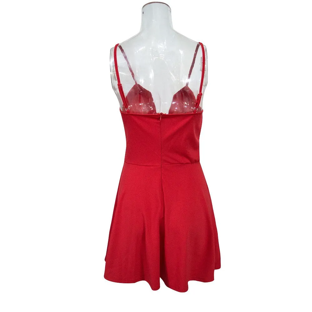 Spaghetti Straps V-neck Short Sleeves Short Club Dress