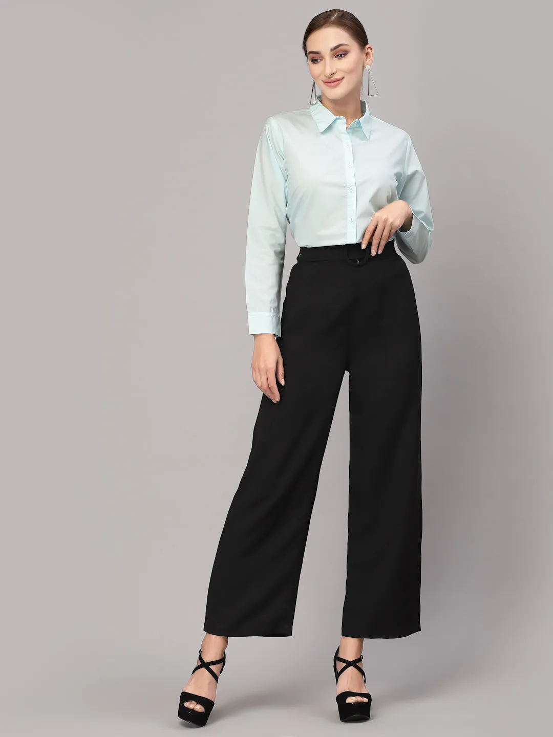 Style Quotient Women Solid Light Blue Cotton Regular Formal Shirt