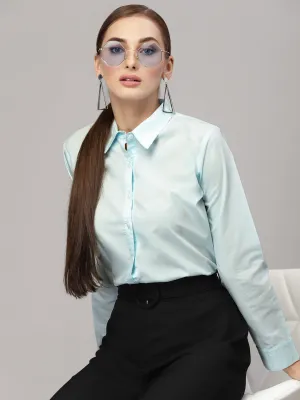 Style Quotient Women Solid Light Blue Cotton Regular Formal Shirt