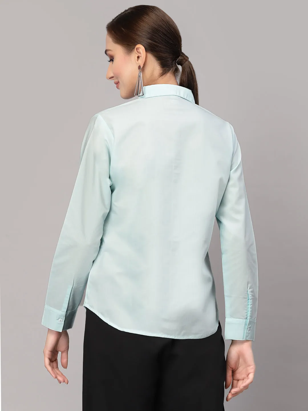 Style Quotient Women Solid Light Blue Cotton Regular Formal Shirt