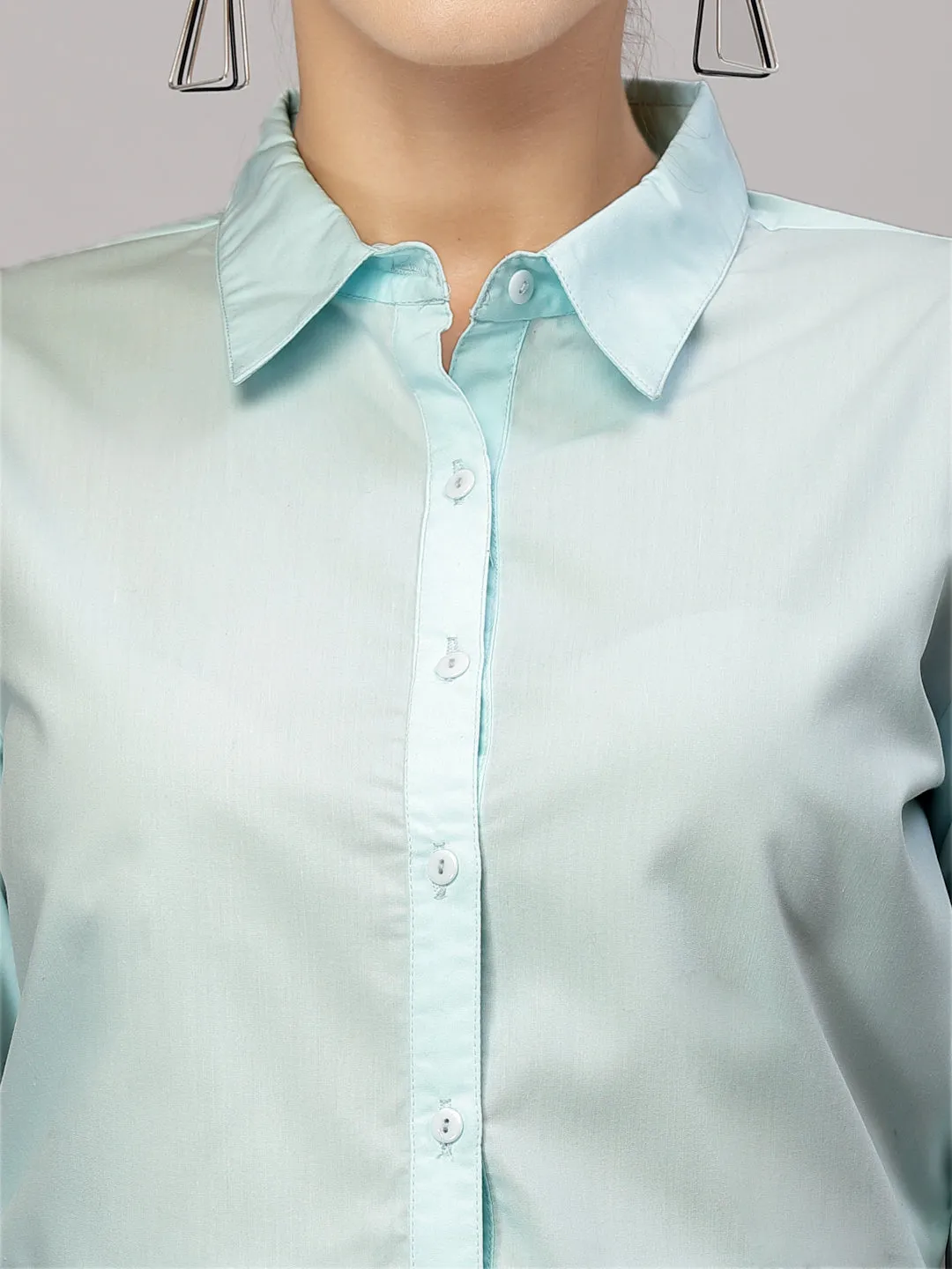 Style Quotient Women Solid Light Blue Cotton Regular Formal Shirt