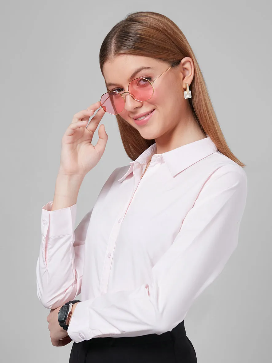 Style Quotient Women Solid Pastel Pink PolyCotton Regular Formal Shirt