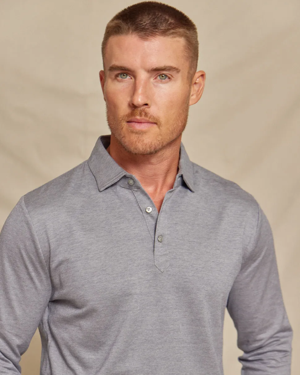 The Oliver - 3BTN Knit Pique LS Polo - Grey