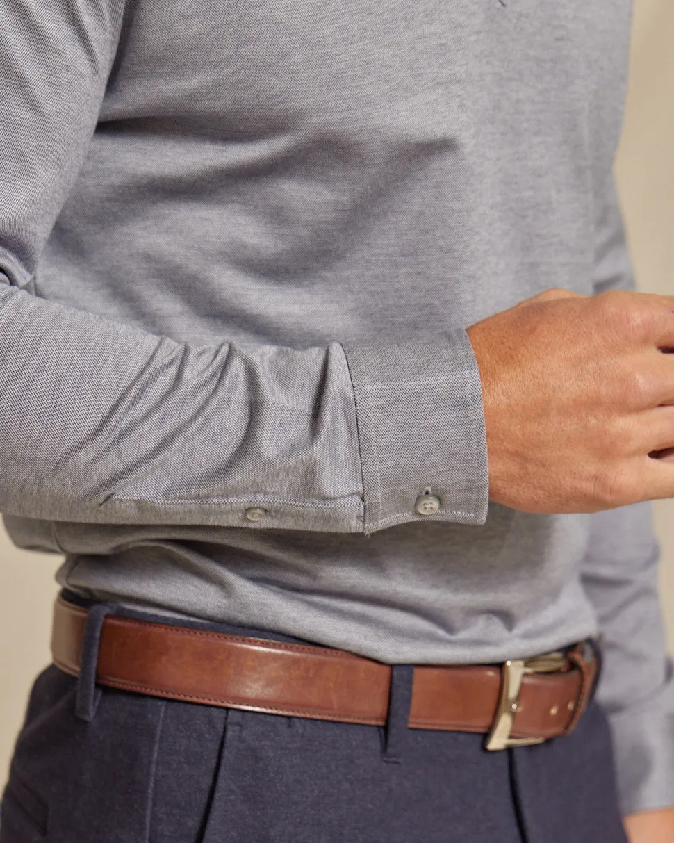 The Oliver - 3BTN Knit Pique LS Polo - Grey