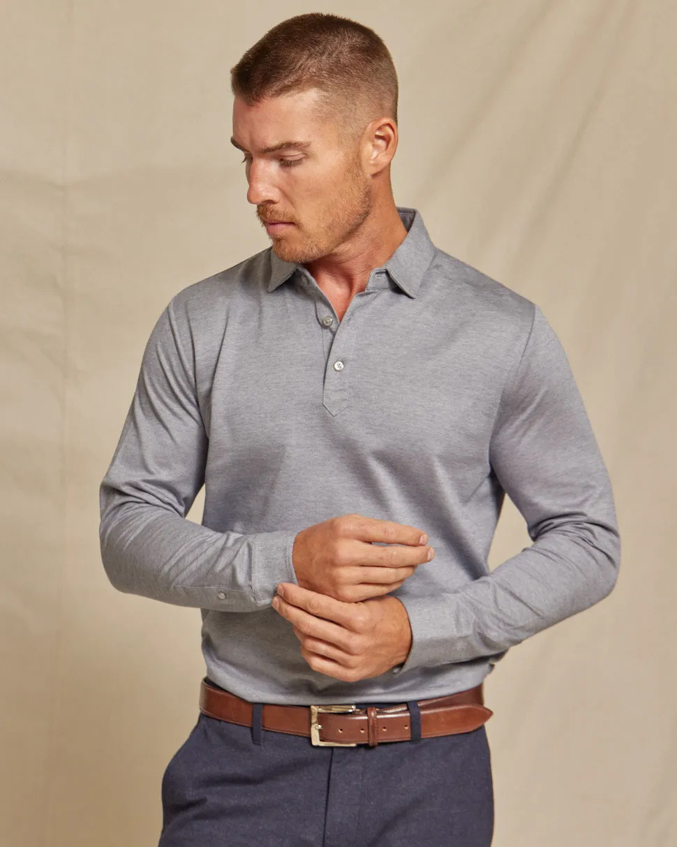 The Oliver - 3BTN Knit Pique LS Polo - Grey