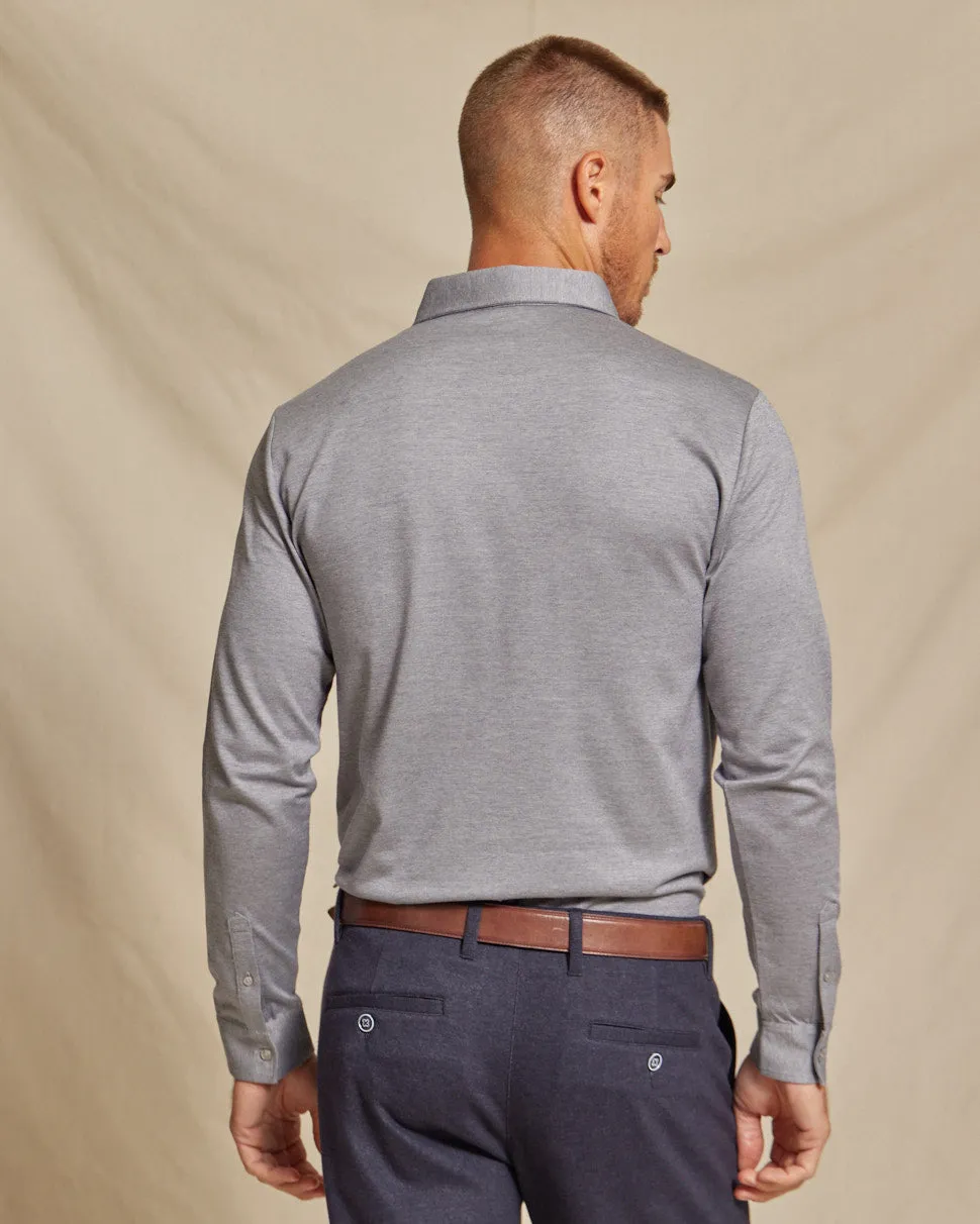 The Oliver - 3BTN Knit Pique LS Polo - Grey