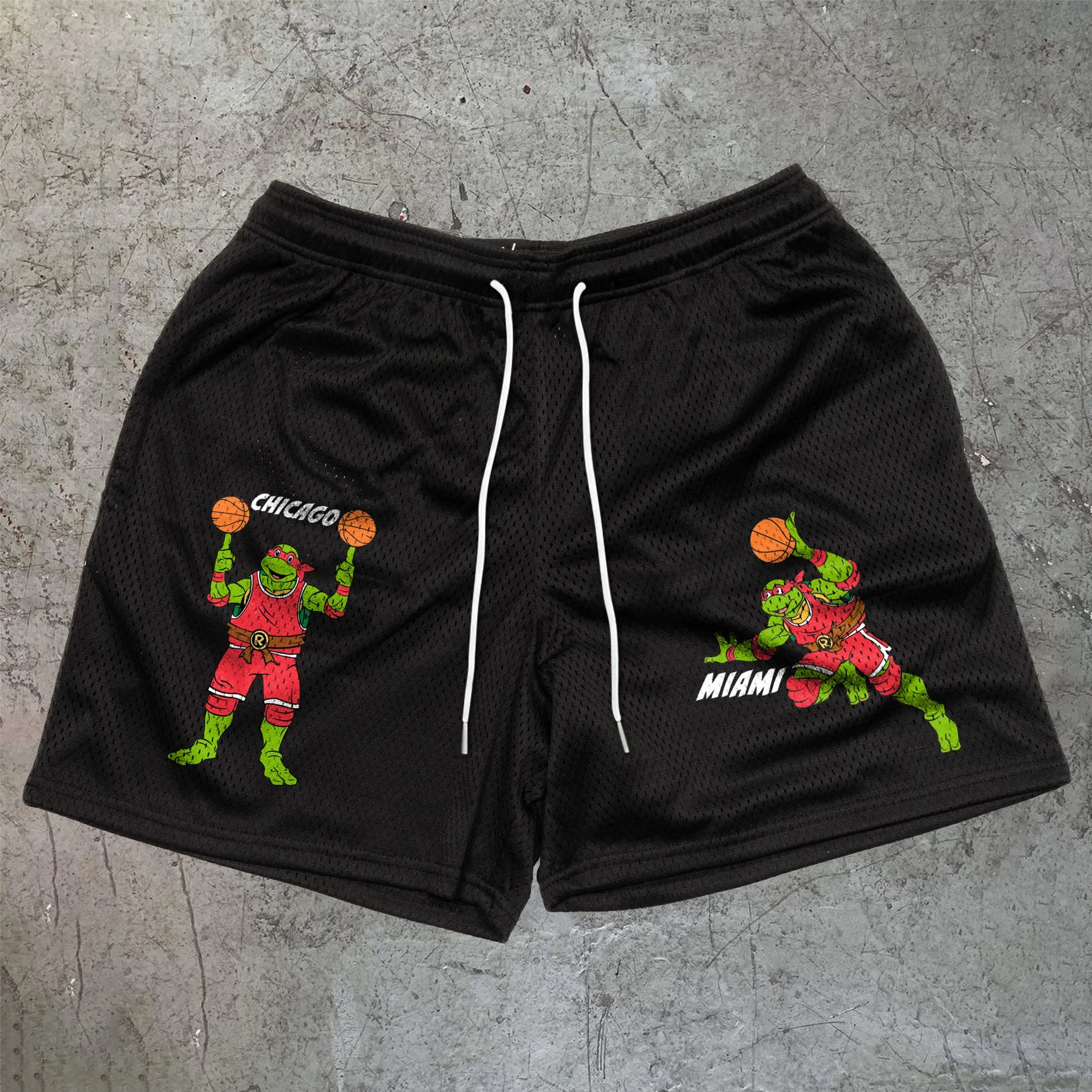 Tide brand cartoon printing casual mesh shorts