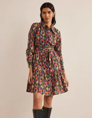 Tiered Cotton Mini Shirt Dress-Black, Carnation Garden