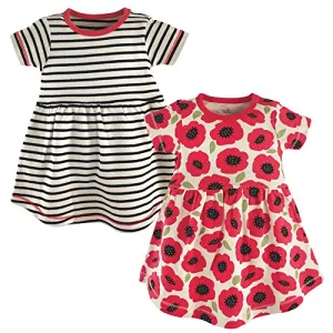 Touched by Nature Girls' Organic Cotton Short-Sleeve Dresses, Poppy, 3-Toddler