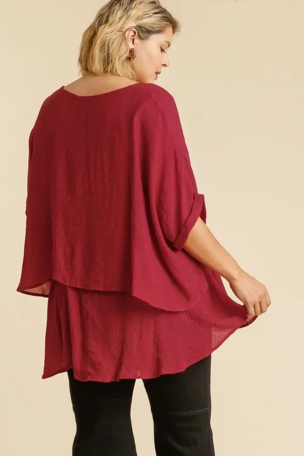 Umgee Lightweight Layered Tunic in Maroon FINAL SALE