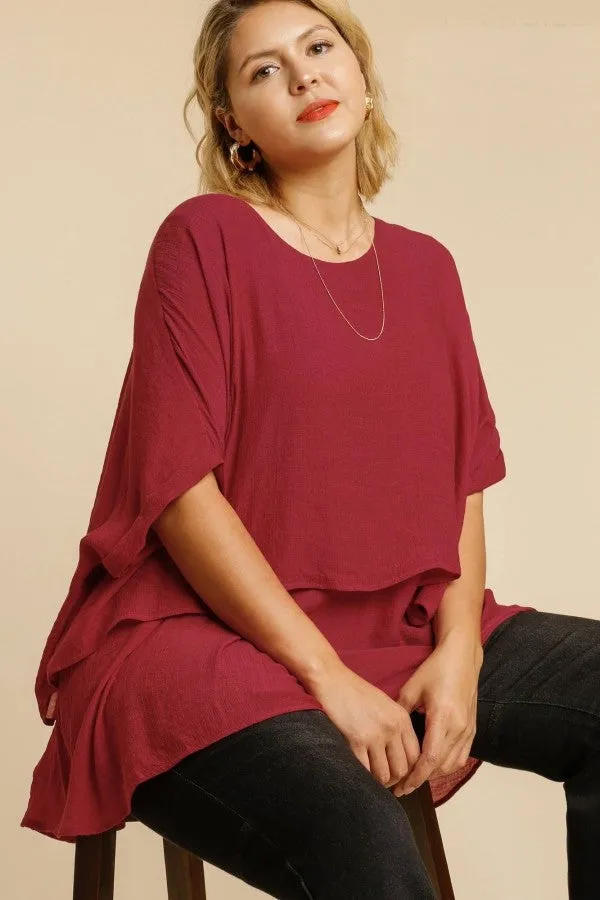 Umgee Lightweight Layered Tunic in Maroon FINAL SALE