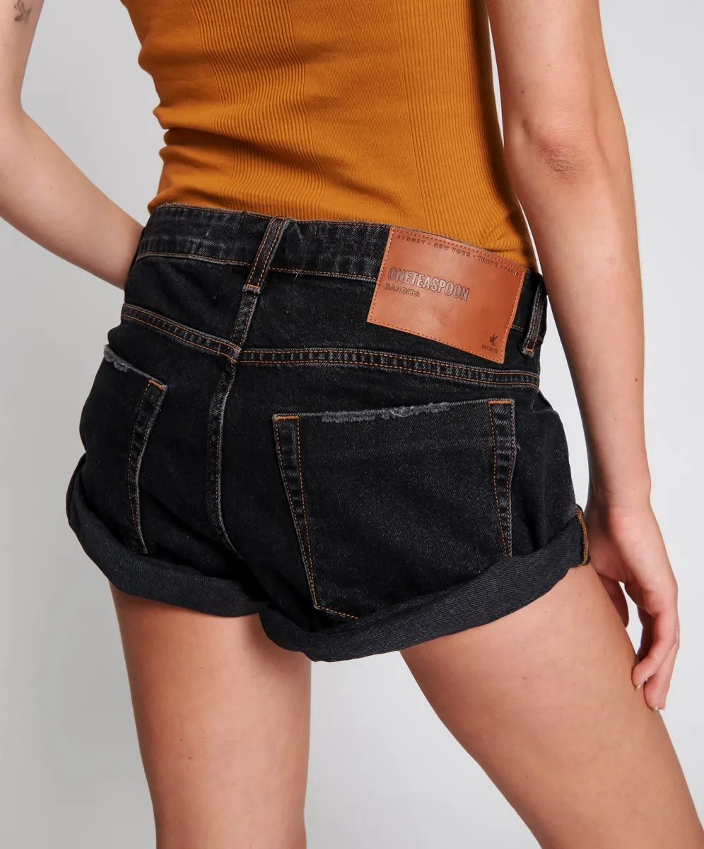 Worn Black Low Waist Bandit Denim  Shorts