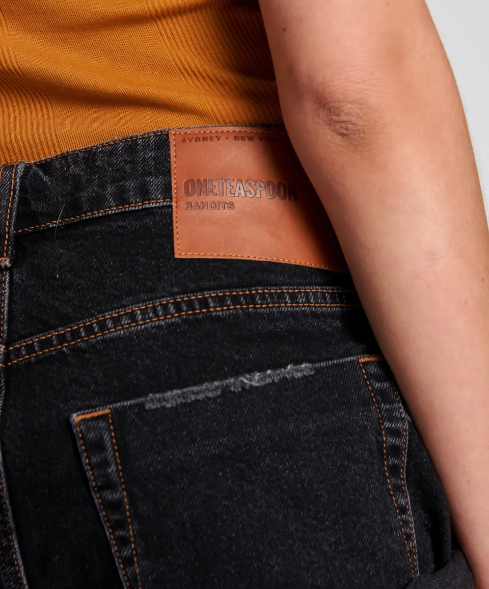 Worn Black Low Waist Bandit Denim  Shorts