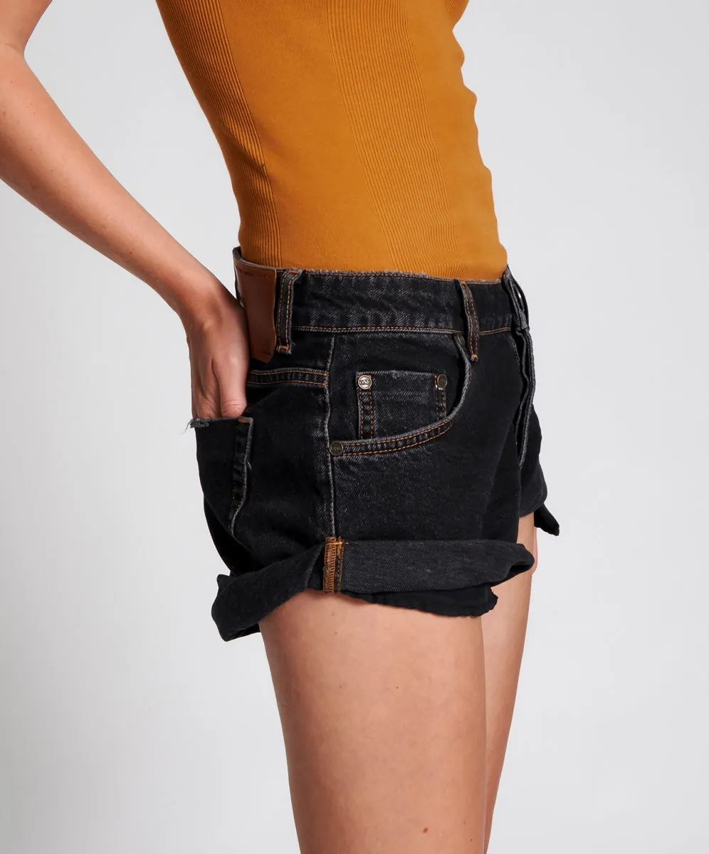 Worn Black Low Waist Bandit Denim  Shorts