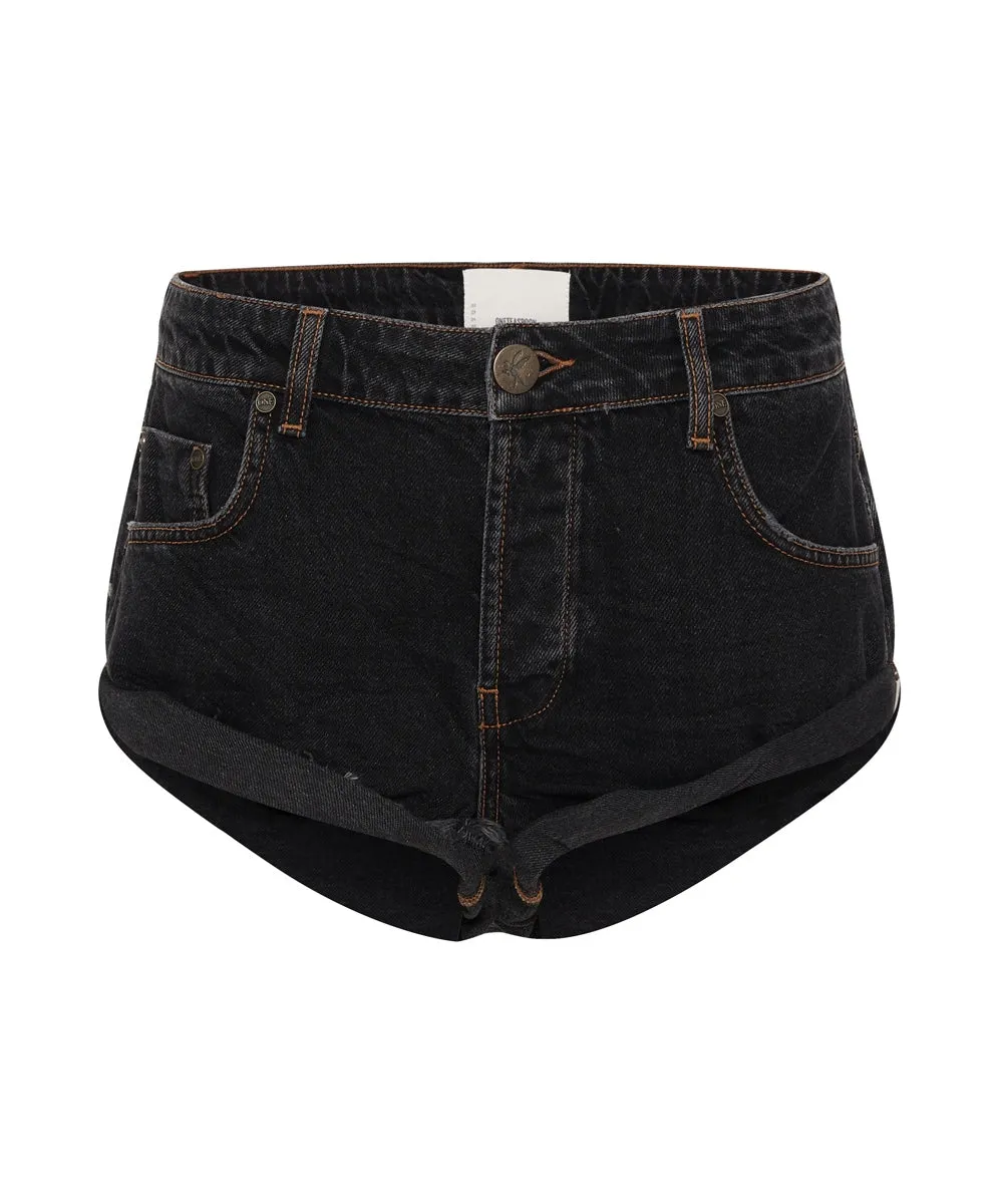 Worn Black Low Waist Bandit Denim  Shorts